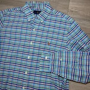 Polo Ralph Lauren Madras Plaid Shirt Oxford Multicolor Flesh Pony Button‎ Size M